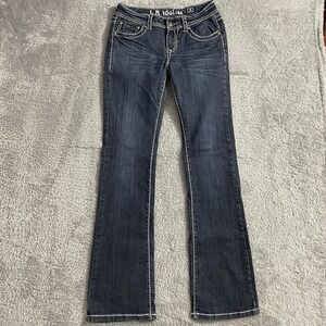 L.A Idol USA‎ Jeans Juniors 5 Bootcut Embroidered Flap Pockets Dark Wash Blue